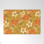 Retro 60s/70s Orange & Olive Green Floral Welcome Mat Gallery Image 1