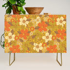 Retro 60s/70s Orange & Olive Green Floral Credenza Gallery Image 1