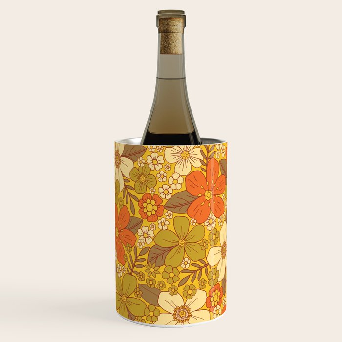 Retro 60s/70s Orange & Olive Green Floral Wine Chiller Gallery Image 1
