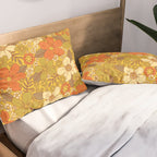 Retro 60s/70s Orange & Olive Green Floral Pillow Sham Gallery Image 2