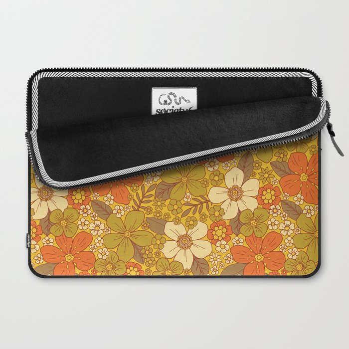 Retro 60s/70s Orange & Olive Green Floral Laptop Sleeve Gallery Image 2