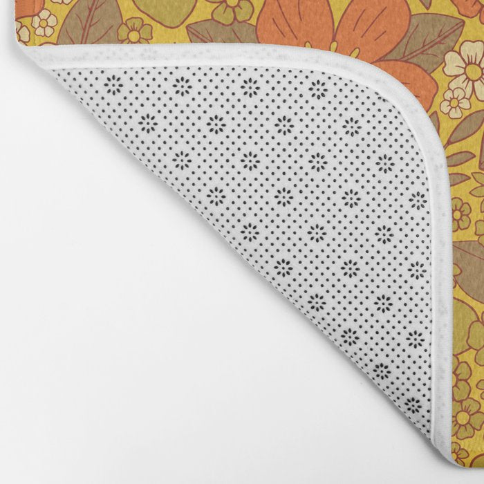 Retro 60s/70s Orange & Olive Green Floral Bath Mat Gallery Image 2