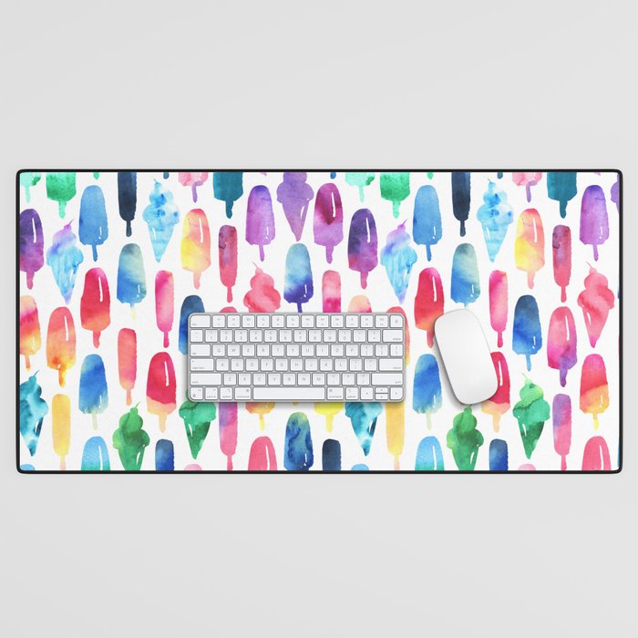 Rainbow Watercolor Popsicles Ice Cream Cones Desk Mat Gallery Image 1
