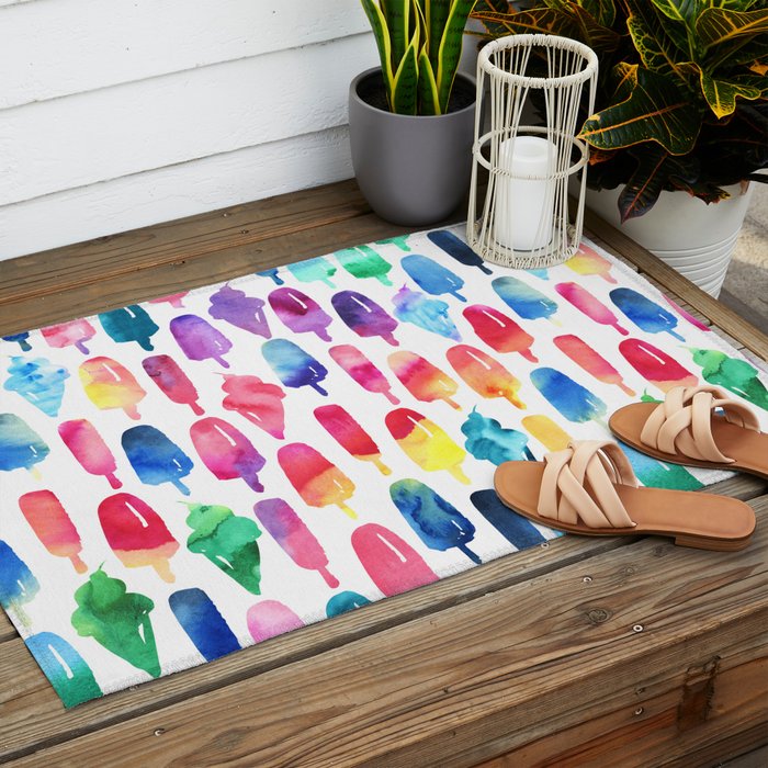 Rainbow Watercolor Popsicles Ice Cream Cones Outdoor Rug Gallery Image 2