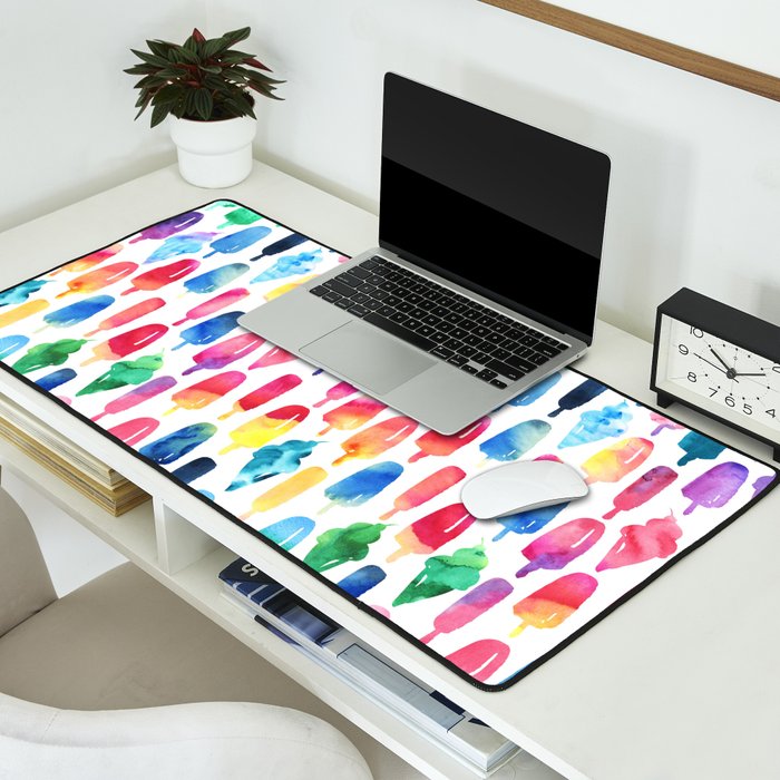 Rainbow Watercolor Popsicles Ice Cream Cones Desk Mat Gallery Image 2