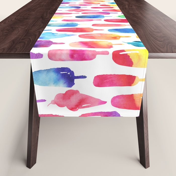 Rainbow Watercolor Popsicles Ice Cream Cones Table Runner Gallery Image 1