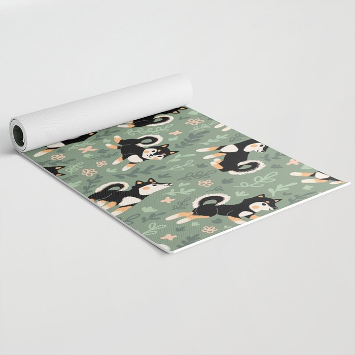 Playful Black And Tan Shiba Inu Pattern Yoga Mat Gallery Image 2