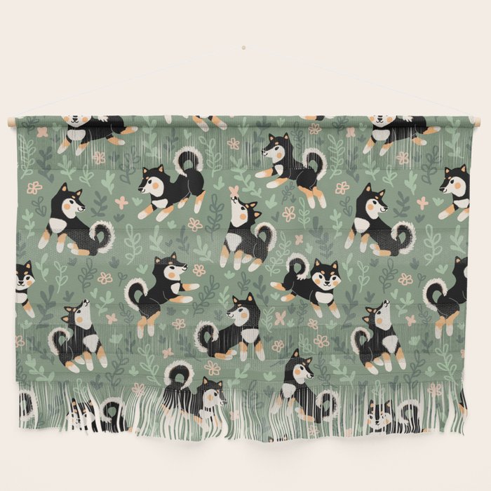 Playful Black And Tan Shiba Inu Pattern Wall Hanging Gallery Image 1