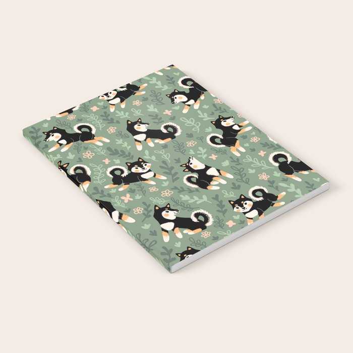 Playful Black And Tan Shiba Inu Pattern Notebook Gallery Image 1