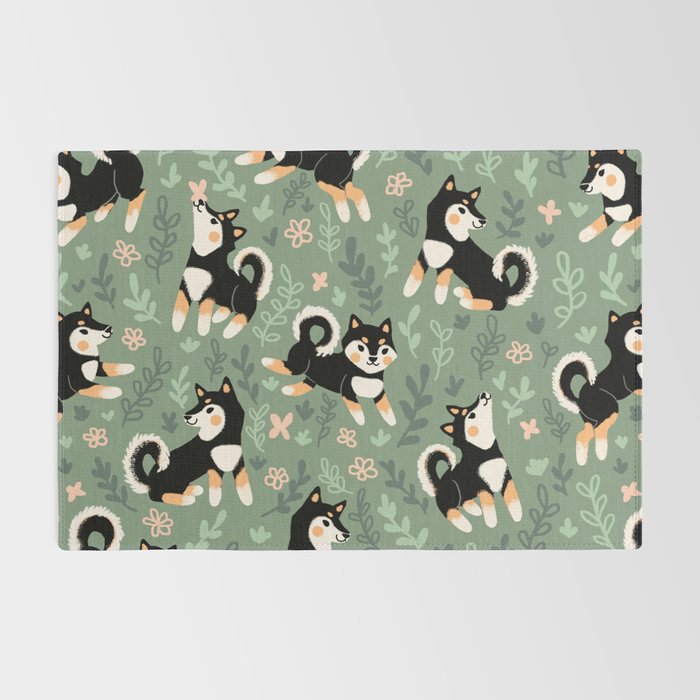 Playful Black And Tan Shiba Inu Pattern Rug Gallery Image 2
