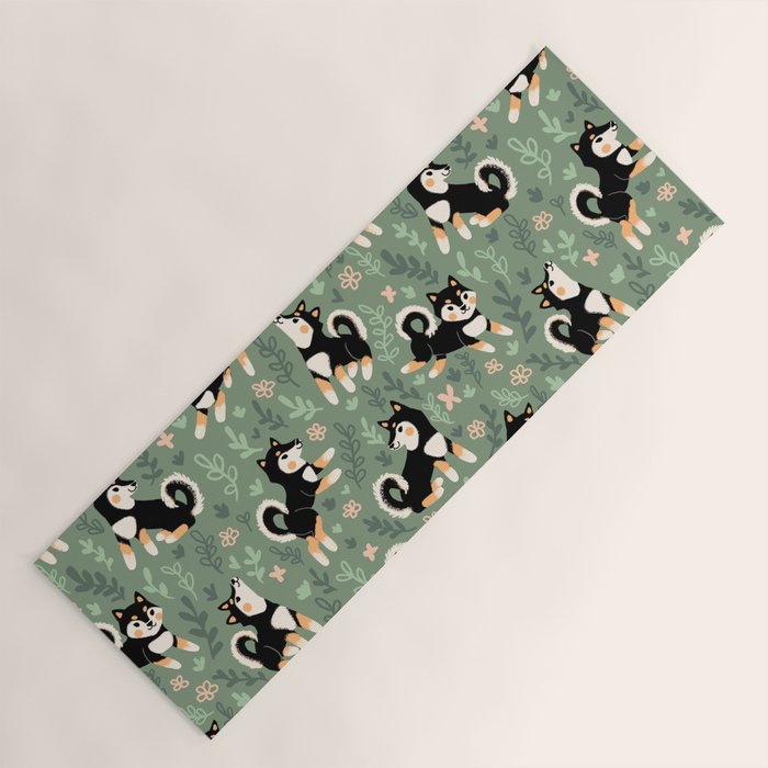 Playful Black And Tan Shiba Inu Pattern Yoga Mat Gallery Image 1