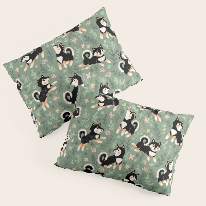 Playful Black And Tan Shiba Inu Pattern Pillow Sham Gallery Image 1