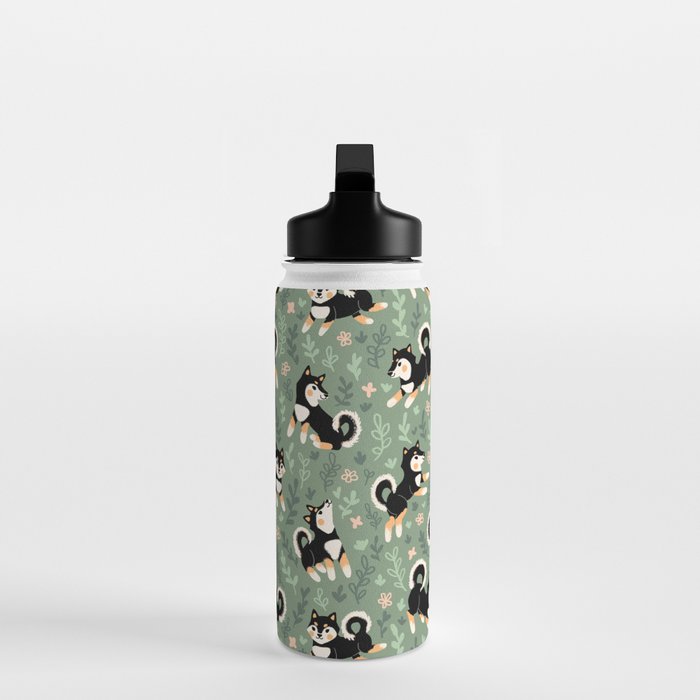 Playful Black And Tan Shiba Inu Pattern Water Bottle Gallery Image 3
