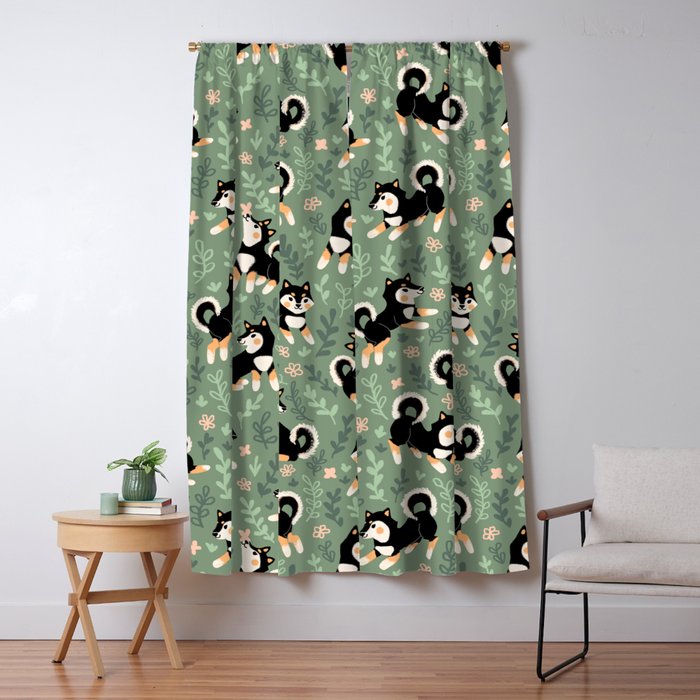 Playful Black And Tan Shiba Inu Pattern Window Curtain Gallery Image 5