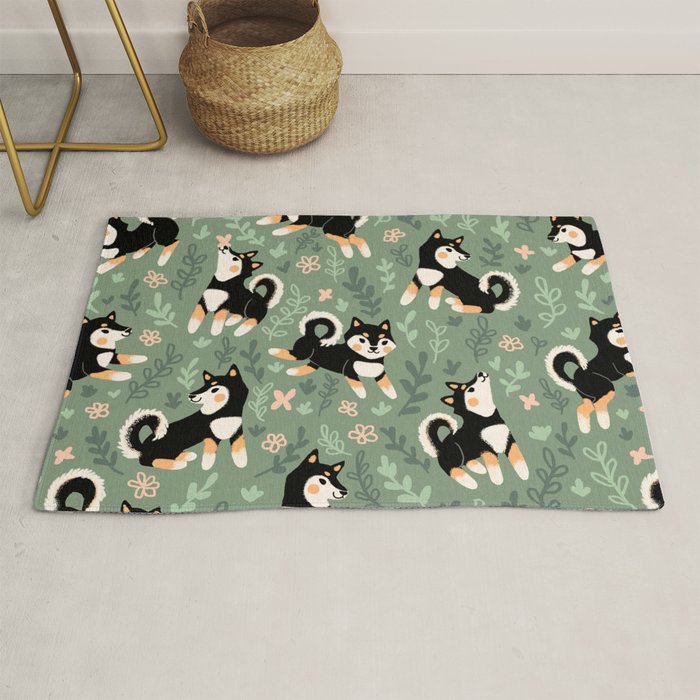 Playful Black And Tan Shiba Inu Pattern Rug Gallery Image 1