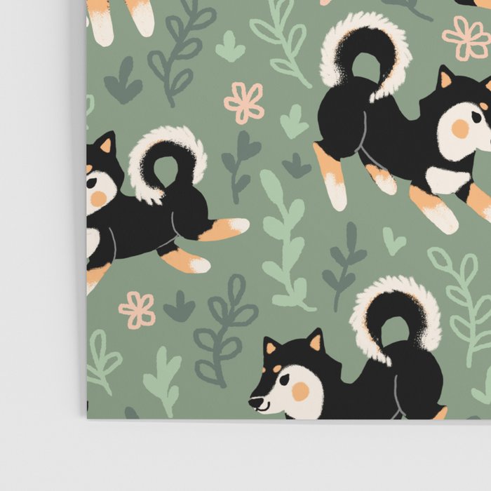 Playful Black And Tan Shiba Inu Pattern Poster Gallery Image 3