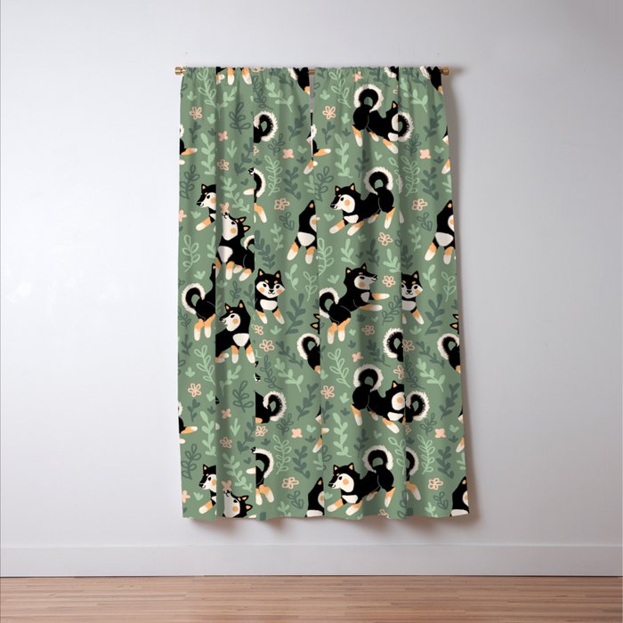 Playful Black And Tan Shiba Inu Pattern Window Curtain Gallery Image 3