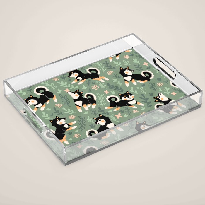 Playful Black And Tan Shiba Inu Pattern Acrylic Tray Gallery Image 1
