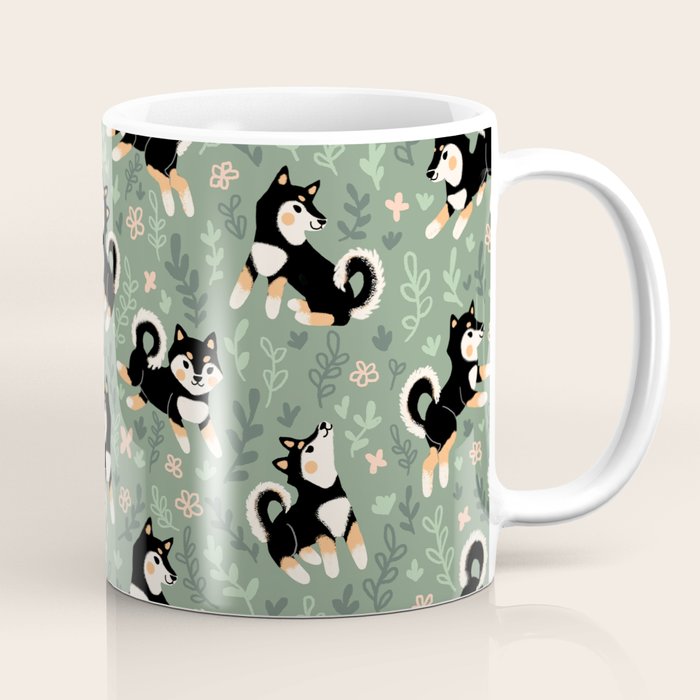 Playful Black And Tan Shiba Inu Pattern Coffee Mug Gallery Image 1