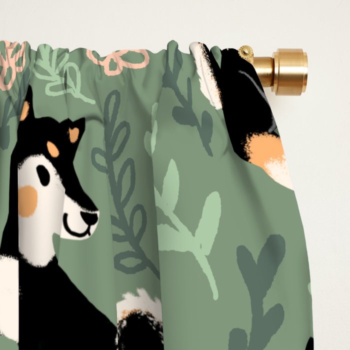 Playful Black And Tan Shiba Inu Pattern Window Curtain Gallery Image 2