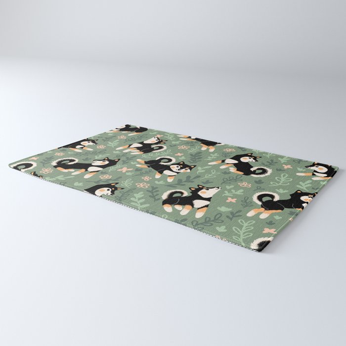 Playful Black And Tan Shiba Inu Pattern Rug Gallery Image 3