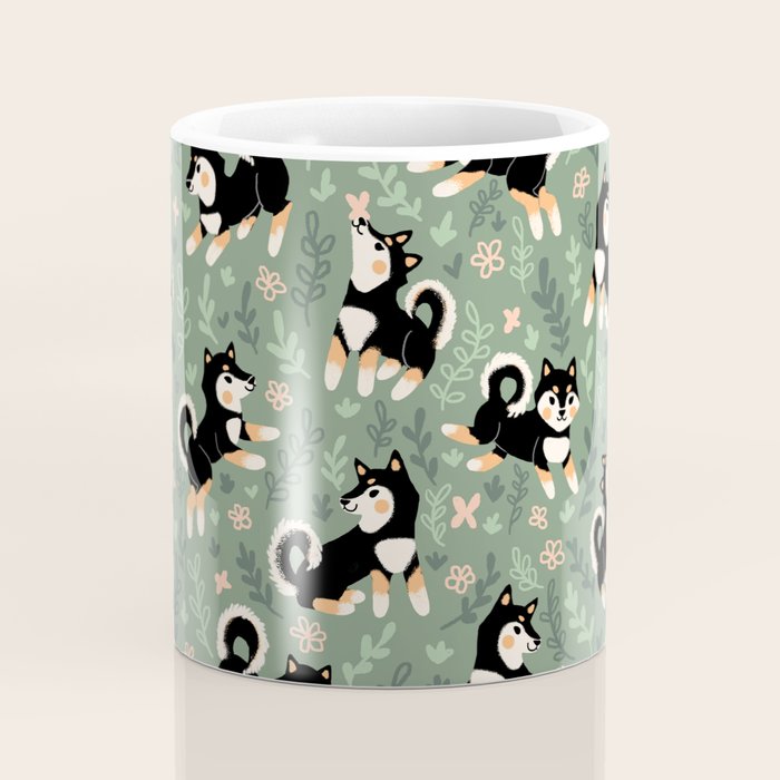 Playful Black And Tan Shiba Inu Pattern Coffee Mug Gallery Image 4