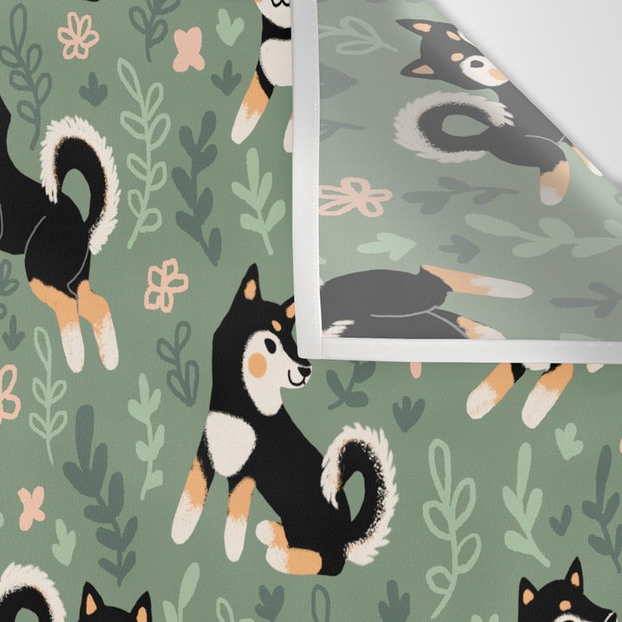 Playful Black And Tan Shiba Inu Pattern Wall Tapestry Gallery Image 3