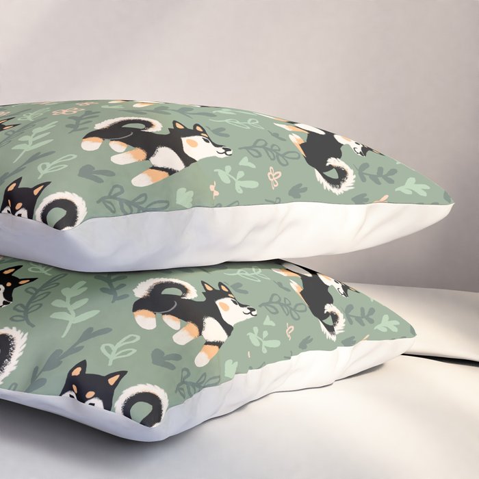 Playful Black And Tan Shiba Inu Pattern Pillow Sham Gallery Image 3