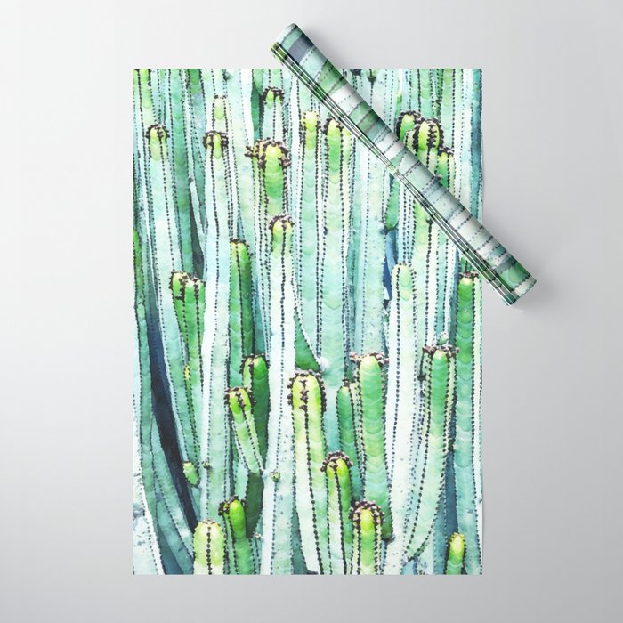 Lost Cactus, Watercolor Nature Painting, Botanical Neutral Illustration Minimal Drawing Jungle Wrapping Paper Gallery Image 1