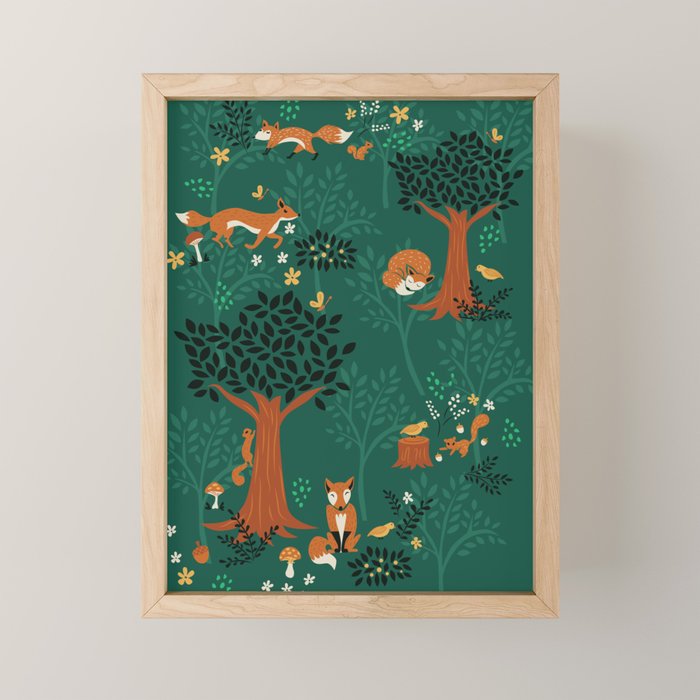 Foxes Playing in the Emerald Forest Mini Art Print Gallery Image 1