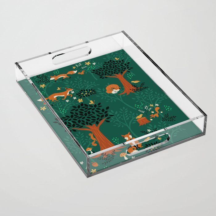 Foxes Playing in the Emerald Forest Acrylic Tray Gallery Image 1