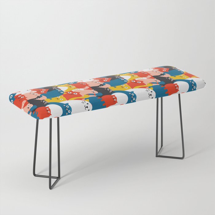 Silly Cats Crowd Pattern Bench Gallery Image 1
