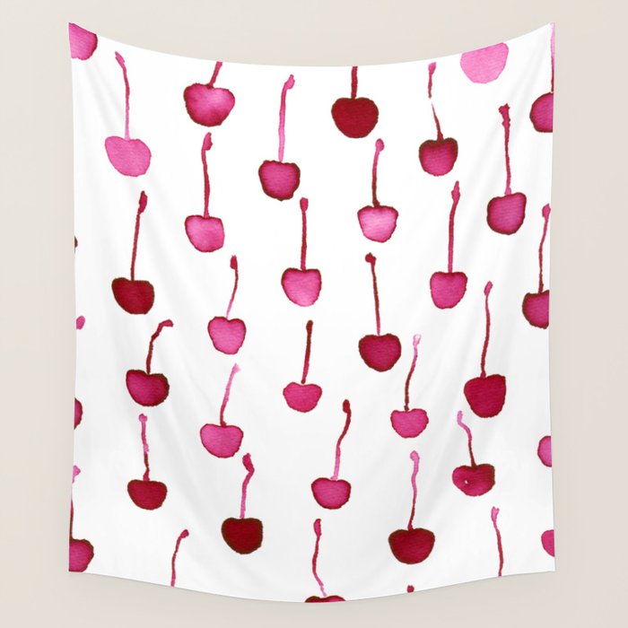 Watercolor Cherries Wall Tapestry Gallery Image 4