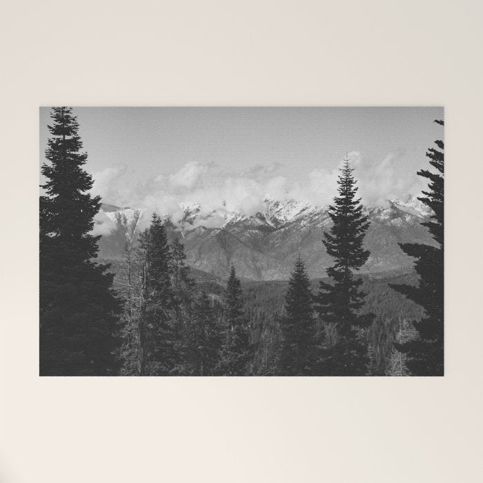 Snow Capped Sierras - Black and White Nature Photography Welcome Mat Gallery Image 1