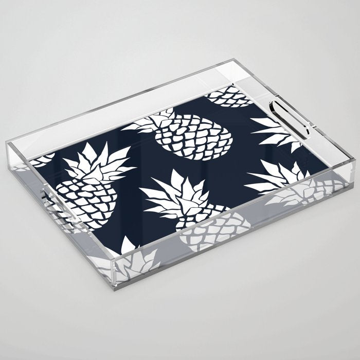 Tropical, Pineapples, Navy Blue ad White Acrylic Tray Gallery Image 1