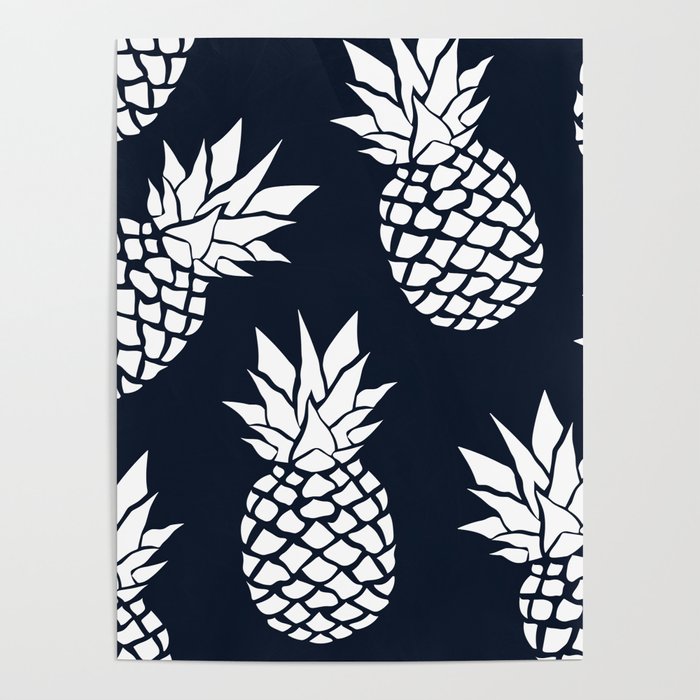 Tropical, Pineapples, Navy Blue ad White Poster Gallery Image 1