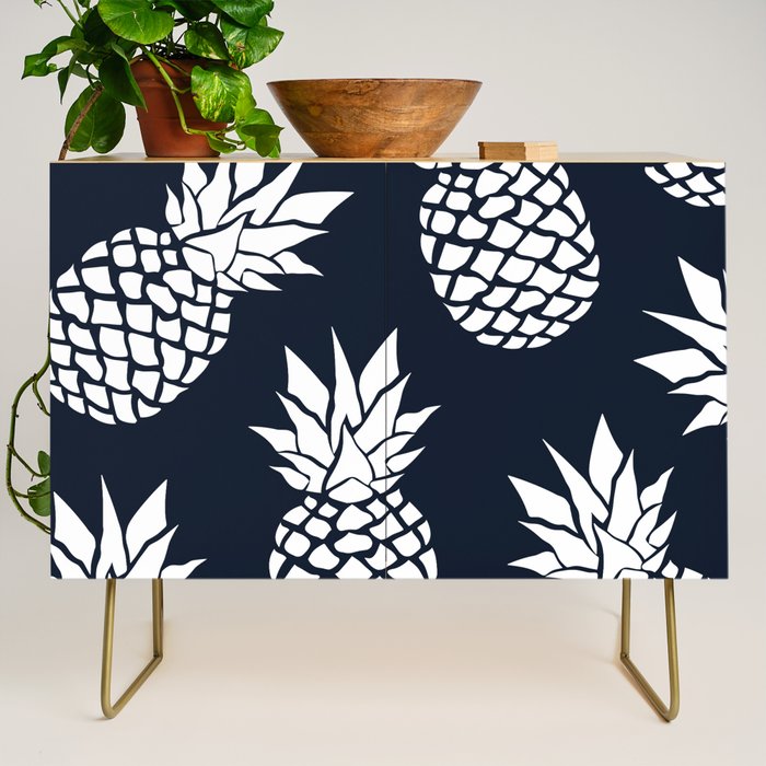Tropical, Pineapples, Navy Blue ad White Credenza Gallery Image 1