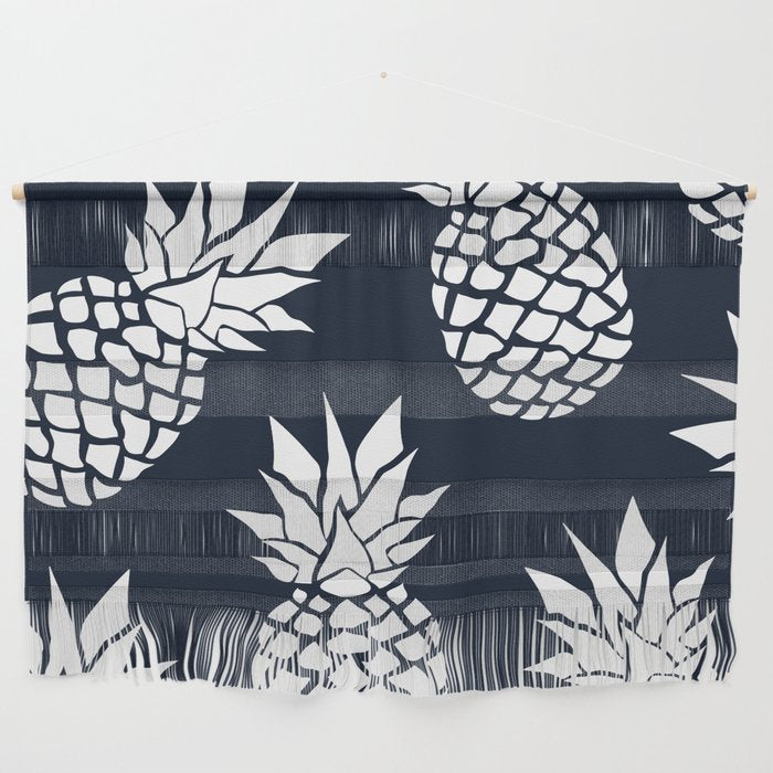 Tropical, Pineapples, Navy Blue ad White Wall Hanging Gallery Image 1