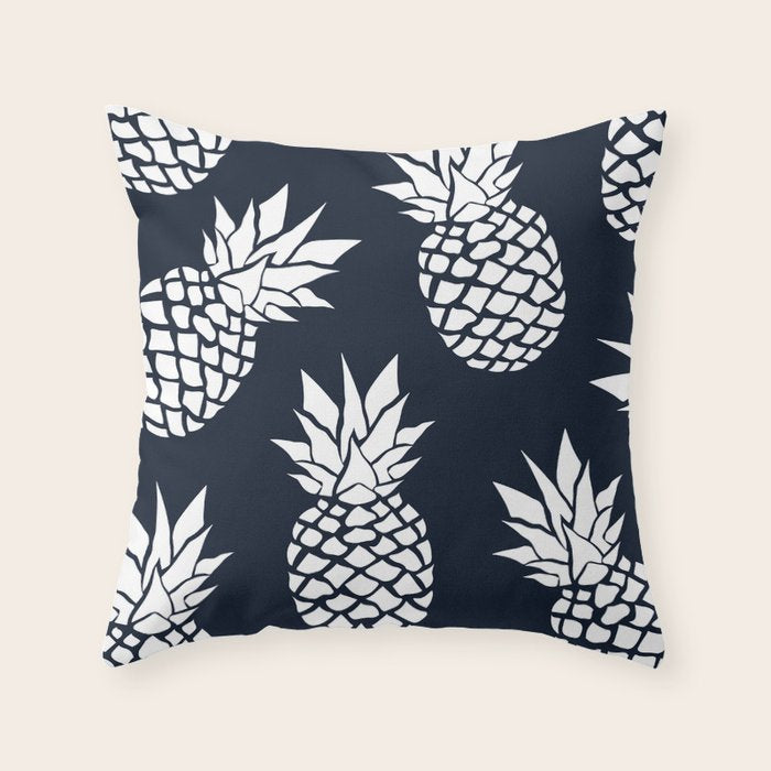 Tropical, Pineapples, Navy Blue ad White Throw Pillow Gallery Image 6