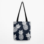 Tropical, Pineapples, Navy Blue ad White Tote Bag Gallery Image 2