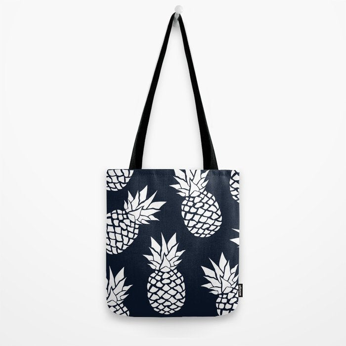 Tropical, Pineapples, Navy Blue ad White Tote Bag Gallery Image 2