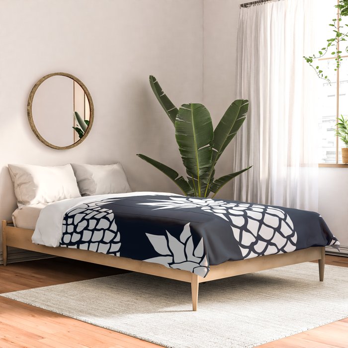 Tropical, Pineapples, Navy Blue ad White Comforter Gallery Image 2