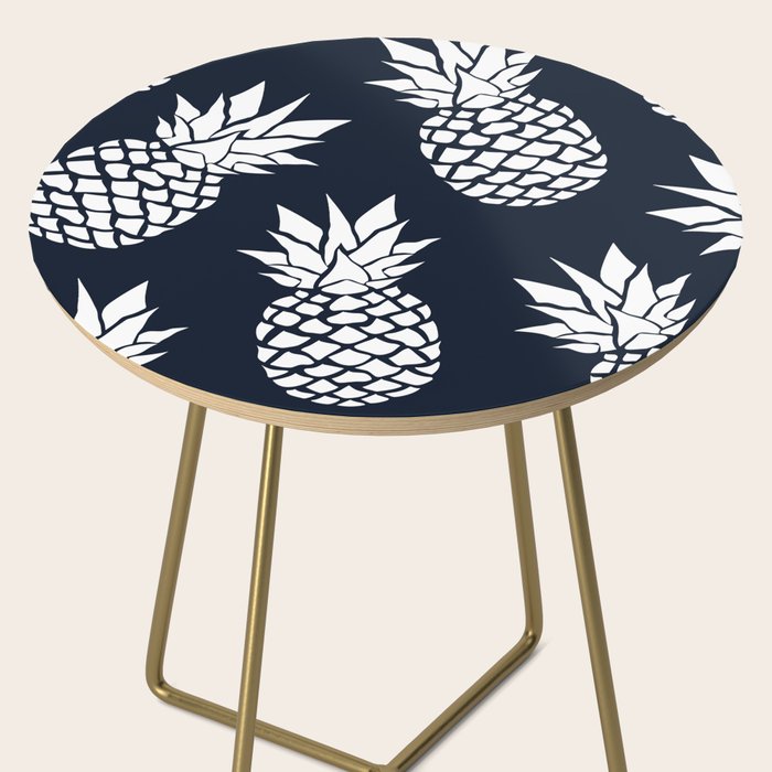 Tropical, Pineapples, Navy Blue ad White Side Table Gallery Image 2