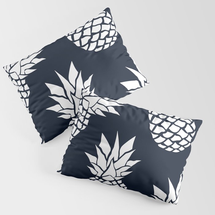Tropical, Pineapples, Navy Blue ad White Pillow Sham Gallery Image 3
