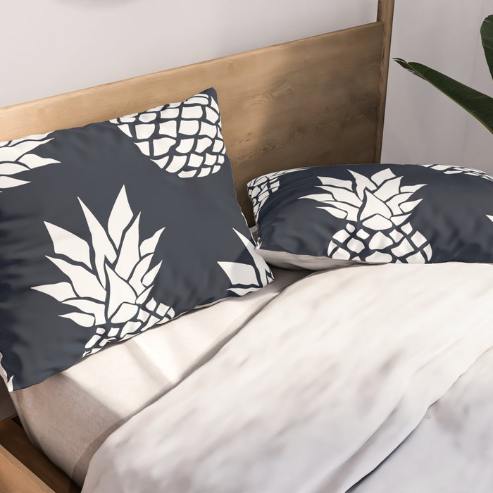 Tropical, Pineapples, Navy Blue ad White Pillow Sham Gallery Image 2