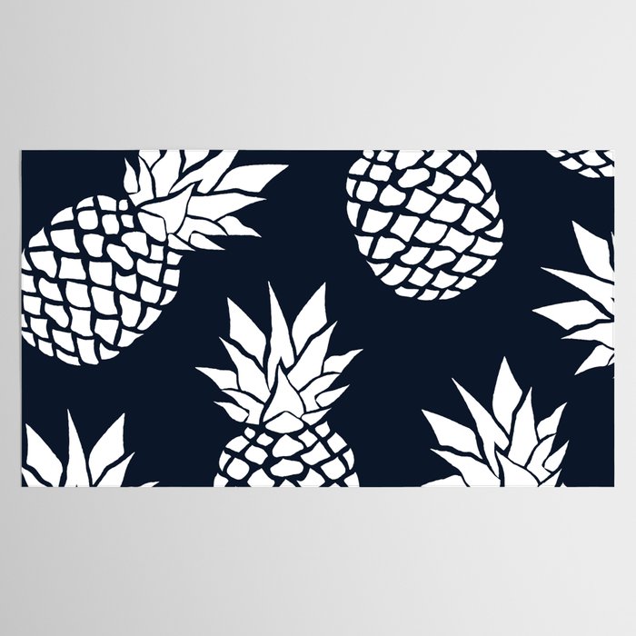 Tropical, Pineapples, Navy Blue ad White Tablecloth Gallery Image 2