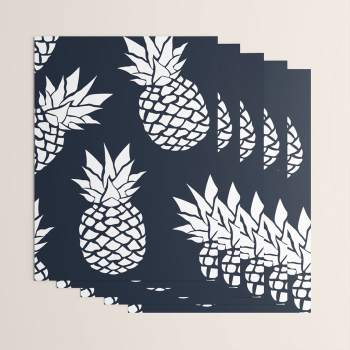 Tropical, Pineapples, Navy Blue ad White Wrapping Paper Gallery Image 3