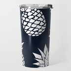 Tropical, Pineapples, Navy Blue ad White Travel Mug Gallery Image 2