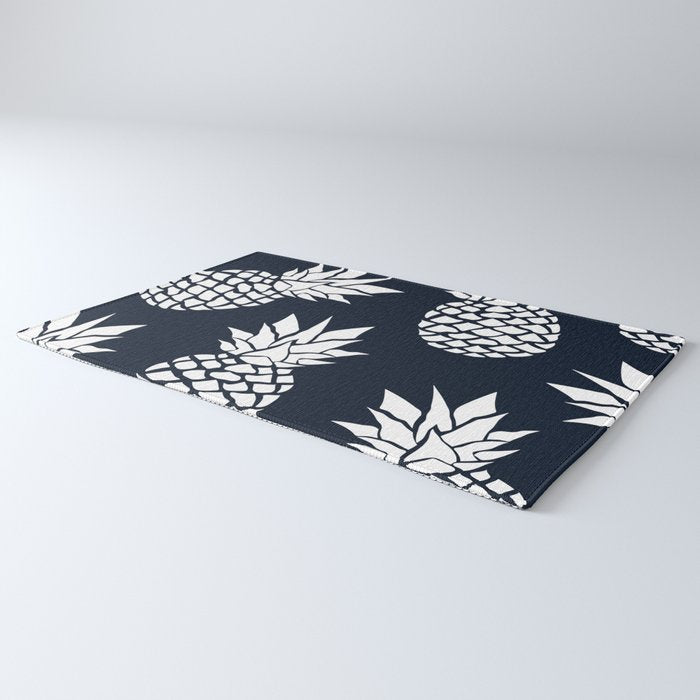 Tropical, Pineapples, Navy Blue ad White Rug Gallery Image 3