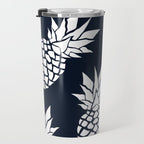 Tropical, Pineapples, Navy Blue ad White Travel Mug Gallery Image 3